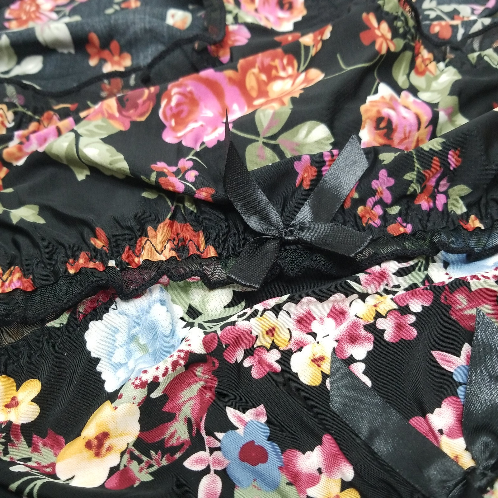 Floral Black Mesh Ruffle Lace Underwear Panties Size M – L Romantic Flowers