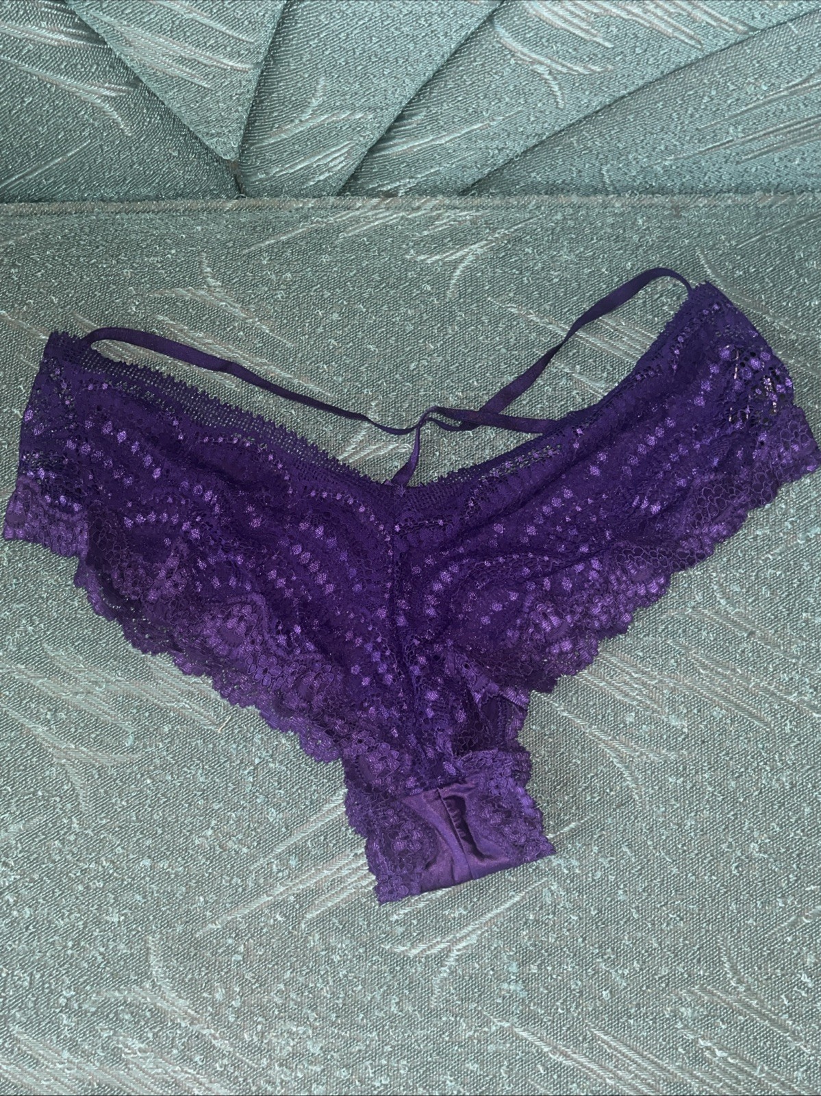 Victoria’s Secret Purple Strappy Satin Panties XL Cheeky Lace Culotte Coquine