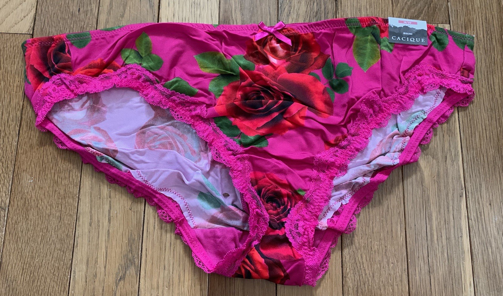 Plus Sz 18/20 Lane Bryant Cacique Bikini Lace Hot Pink Magenta Red Roses Sexy