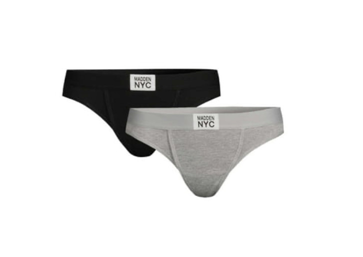 Madden NYC Women’s Ribbed Thong Panties, Size XXL, Black & Heather Grey – 2 Pack