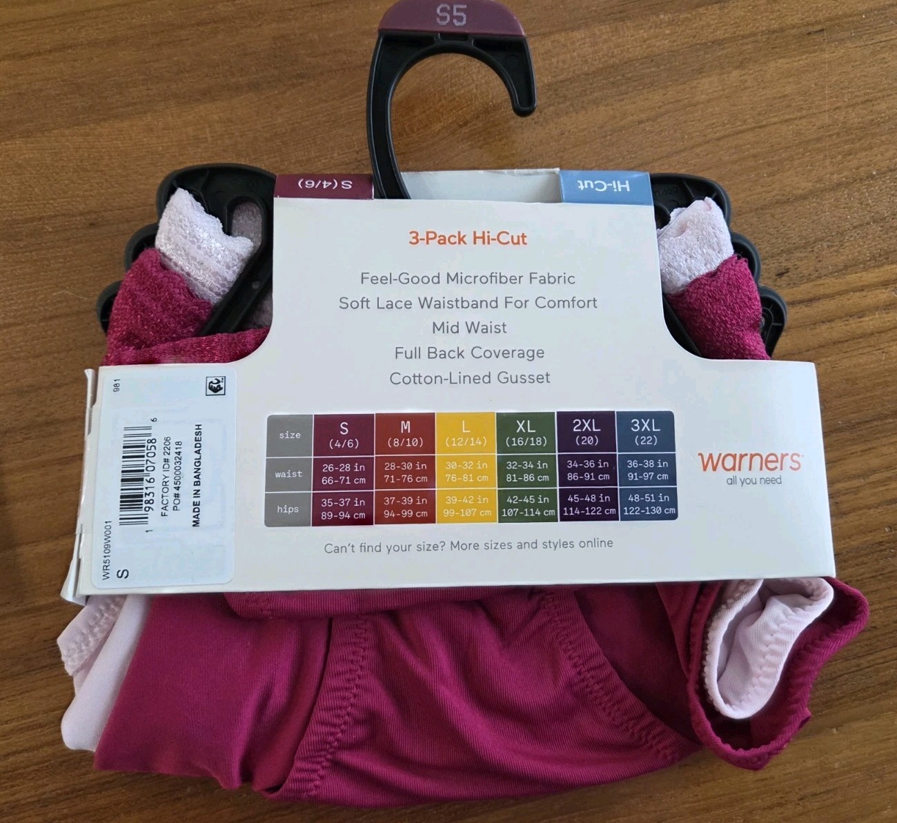 Warner’s Blissful Benefits SIZE 5 Microfiber & Lace Hi-Cut Panties 5 PACK #1748
