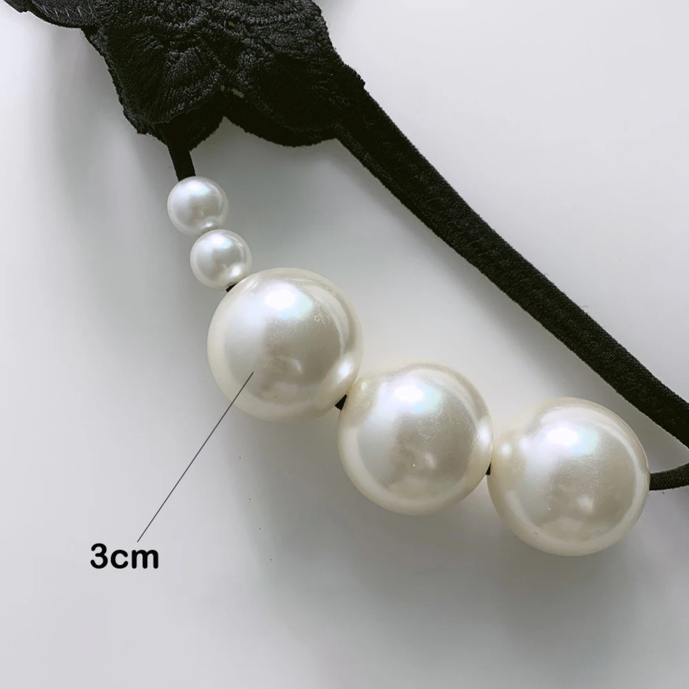 Large Pearl Massage Thong Women Underwear Nylon Spandex Open Triangle Pants