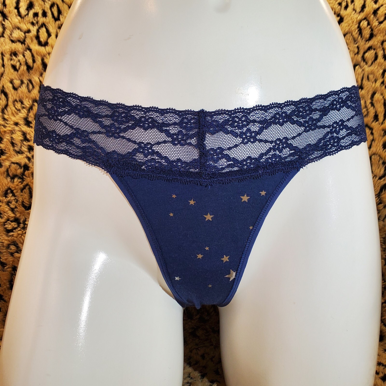 Victoria’s Secret Silver Stars Blue Floral Lace Low Rise Thong Panty S NWT Sexy