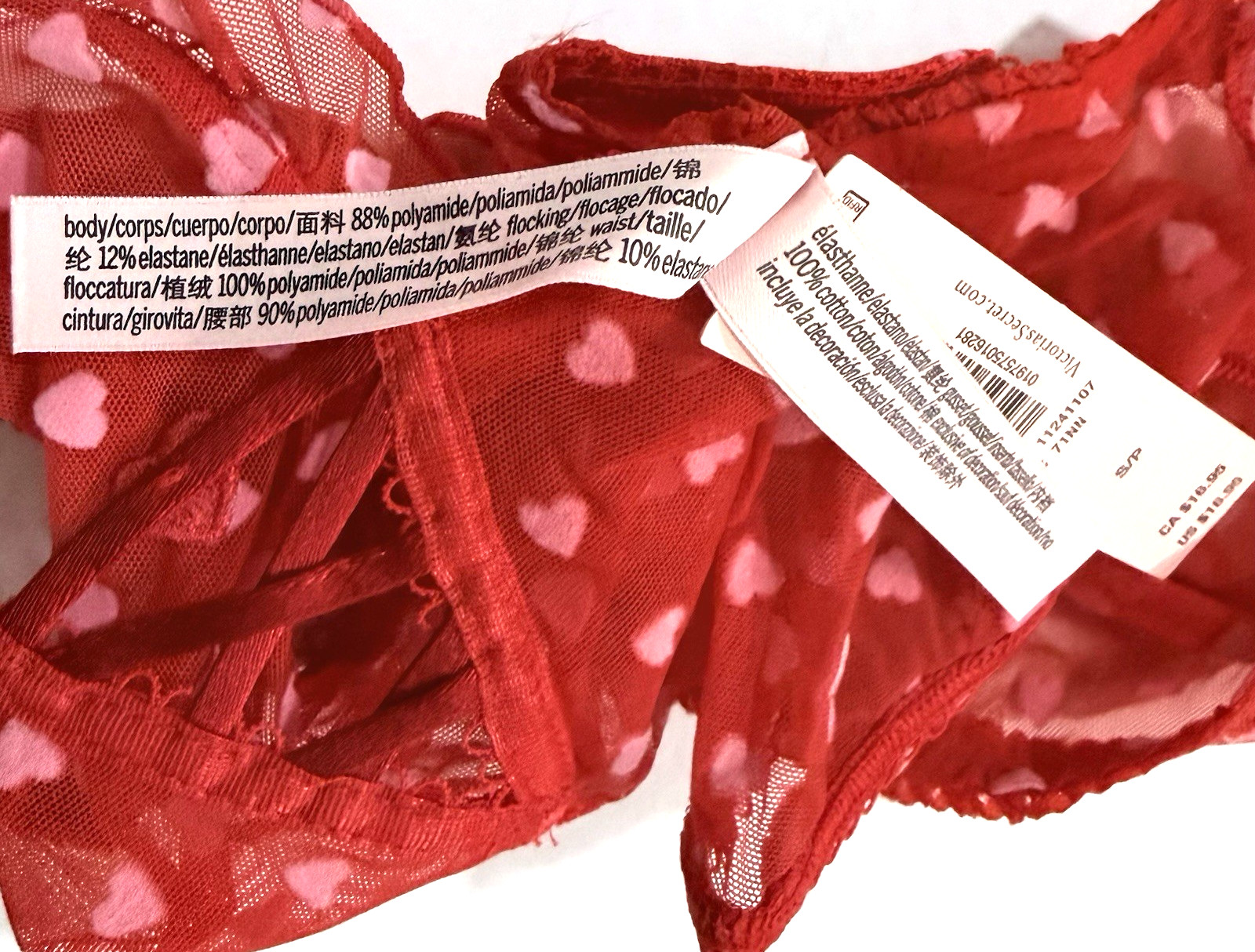 Victoria’s Secret Tease Cheeky Panty Womens S Pink Hearts Back Lace Red Ruffle