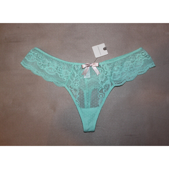 Anthropologie EBERJEY Lace Lingerie Thong Sea Pastel Green Panties Small Medium