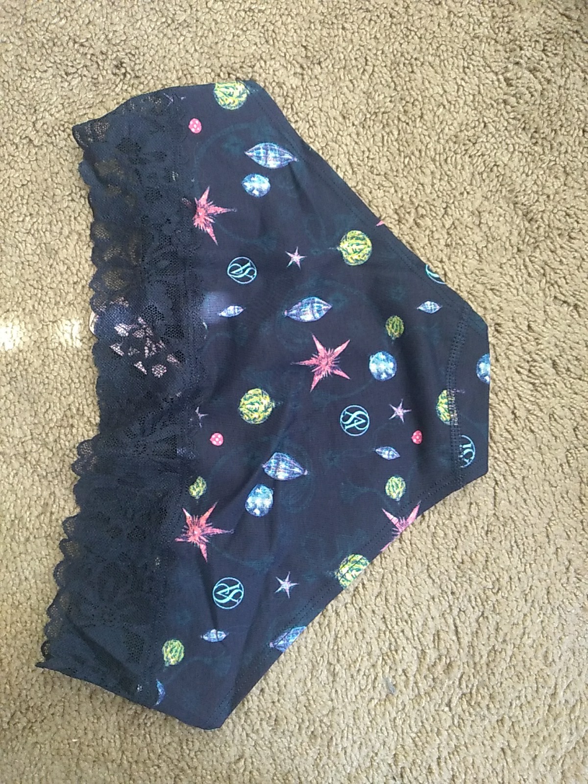 New in Package Victoria’s Secret 💖Hiphugger L Navy Multi Colored Stars Balls