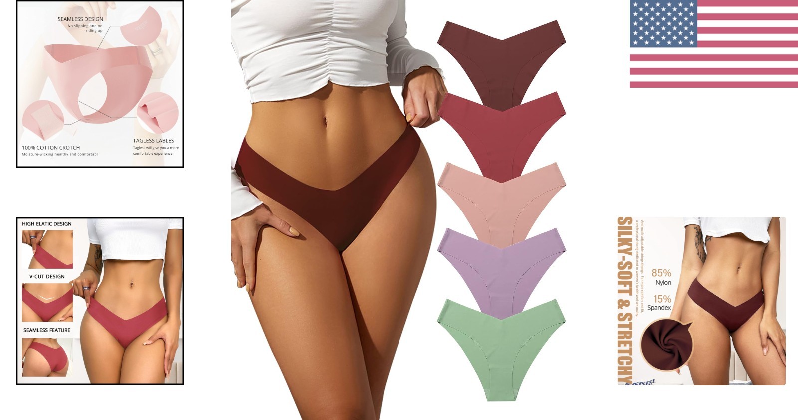5-Pack Women’s Cheeky Underwear – Seamless Nylon Bikinis for Ultimate Comfort