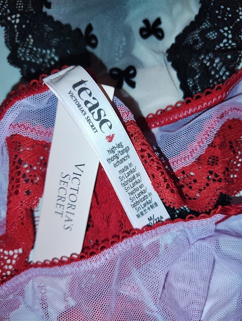 MEDIUM VICTORIA’S SECRET TEASE HIGH LEG THONG – LOT OF 3 -MESH/LACE/VELVET FLOCK