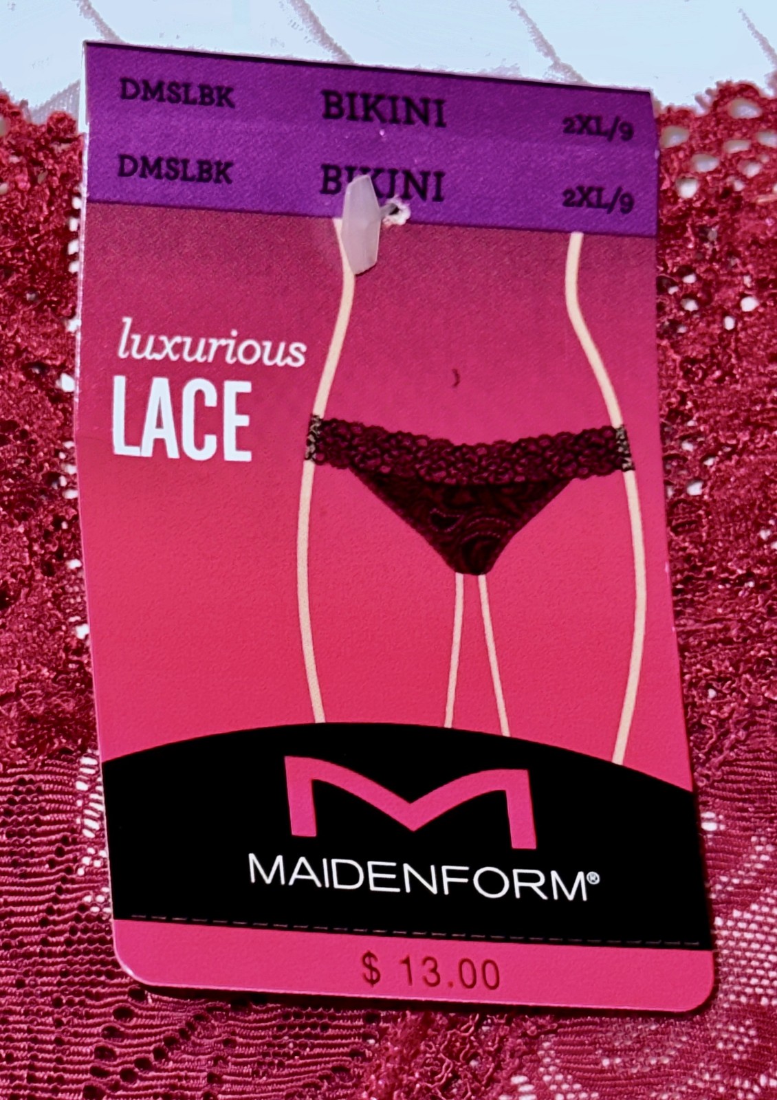 MAIDENFORM Luxurious Stretch Lace Spice Red V Waist Bikini Panty Womens S M L XL