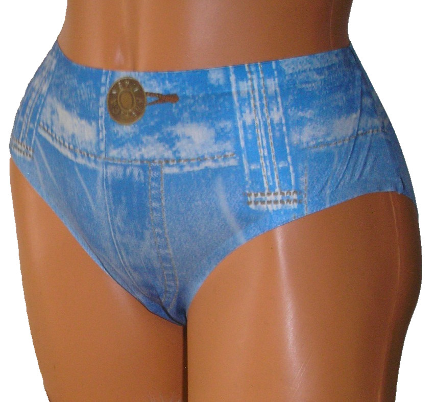 Panties Lingerie Faux Denim Look Light Blue, Large Adult Gift