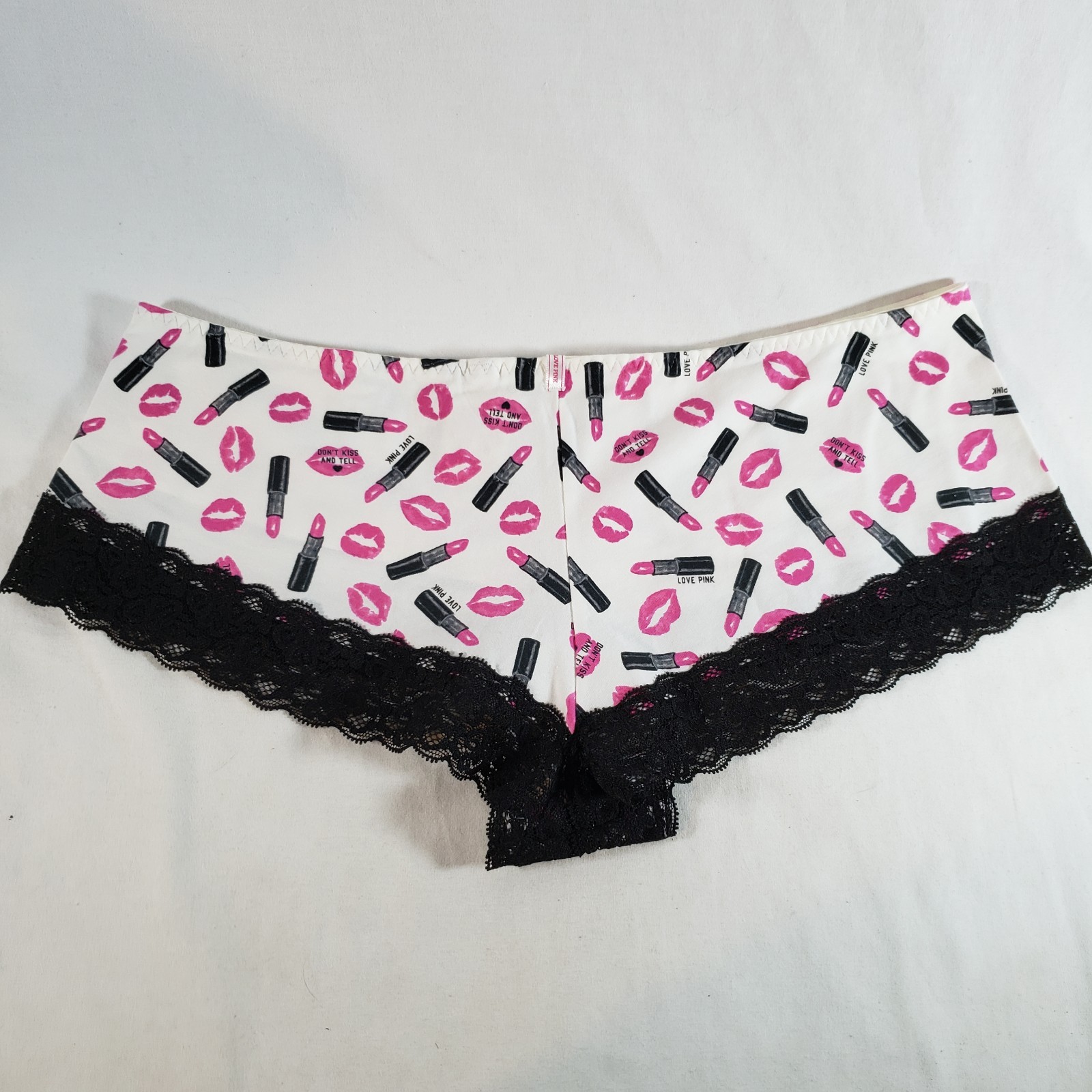 Victoria’s Secret PINK Extra Low Rise Lace Leg Hipster L Black White Lipstick