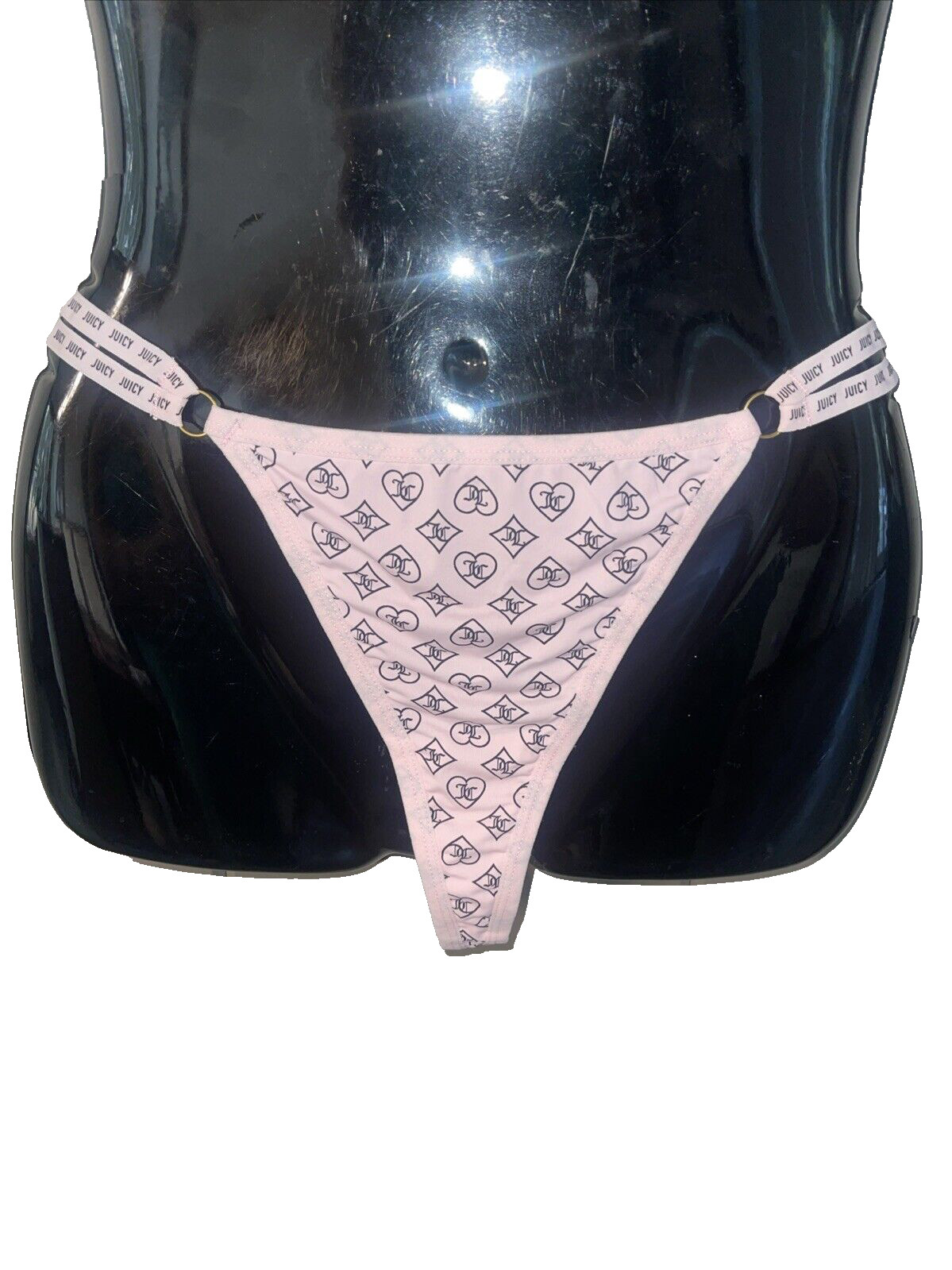 Juicy Couture String Thong Panty Pink Black Heart Sissy Girlhood Coquette XL