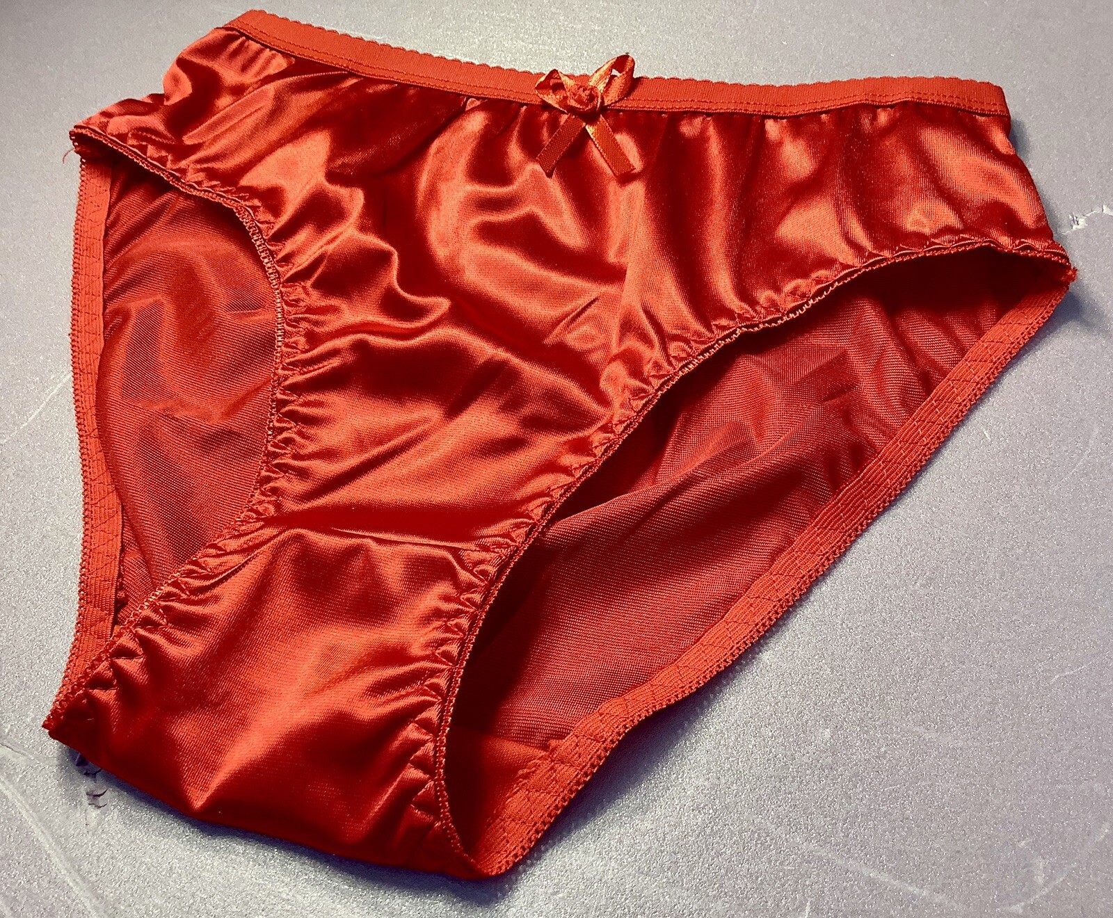 Women Panties Bikinis ANN DIANE Size XL. Red Shiny Satin Soft W/decoration