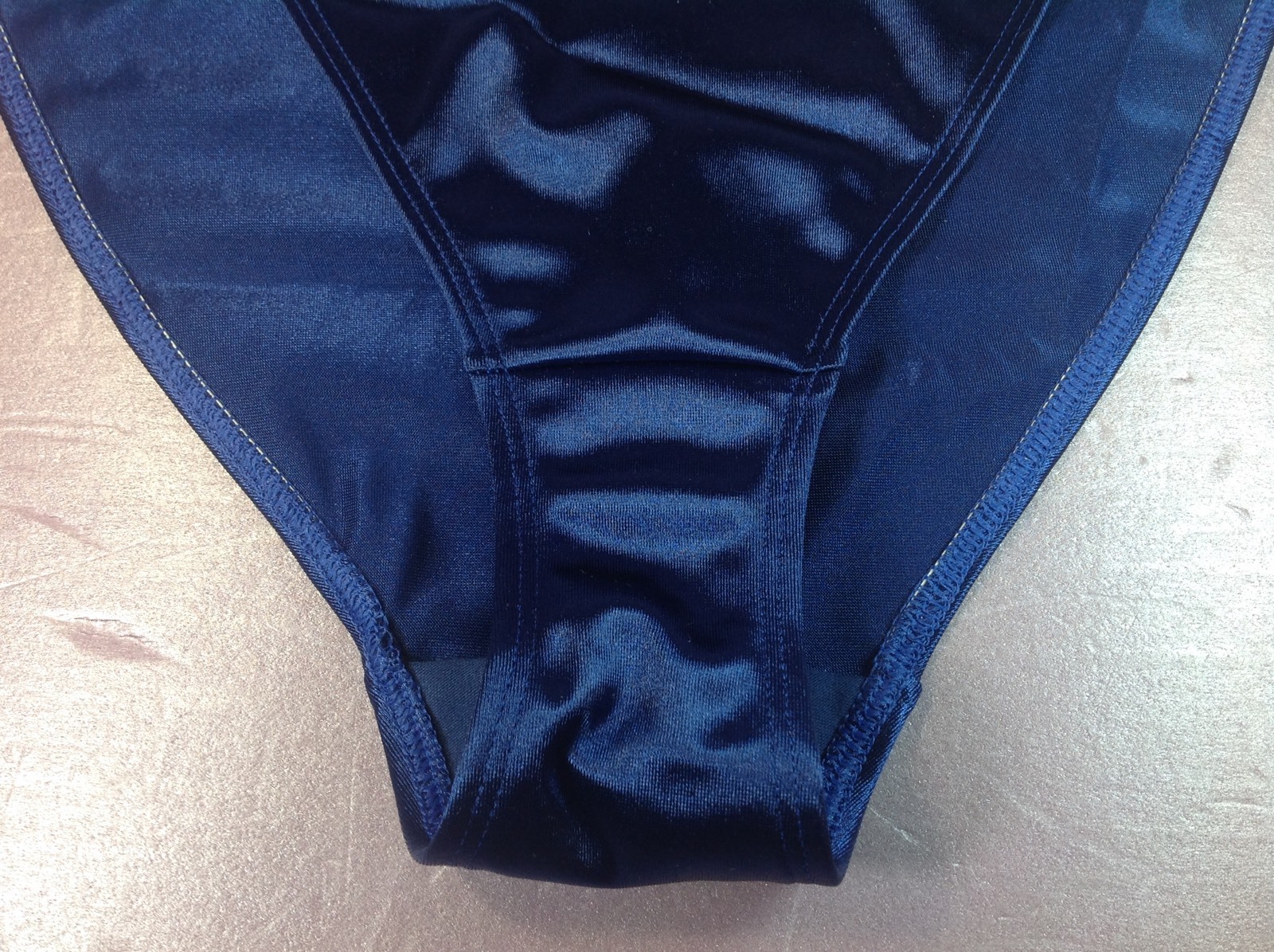 Women Panties,bikinis ILUSION Size S.Satin Dark Blue W/Fishnet Waistband&decorat