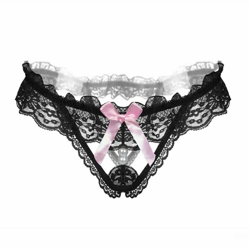 Color Pearl Women’s Underwear Sexy G String Laces Thongs Low Waist Panties Black