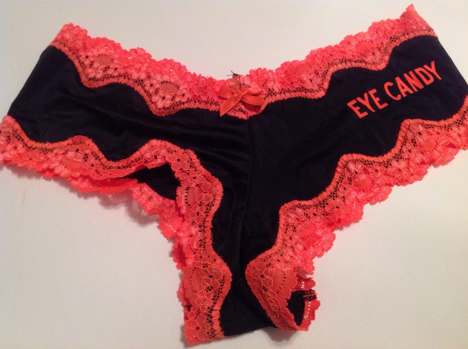 Victorias Secret EYE CANDY Cheeky Panty Black Orange Lace HALLOWEEN NWT S M