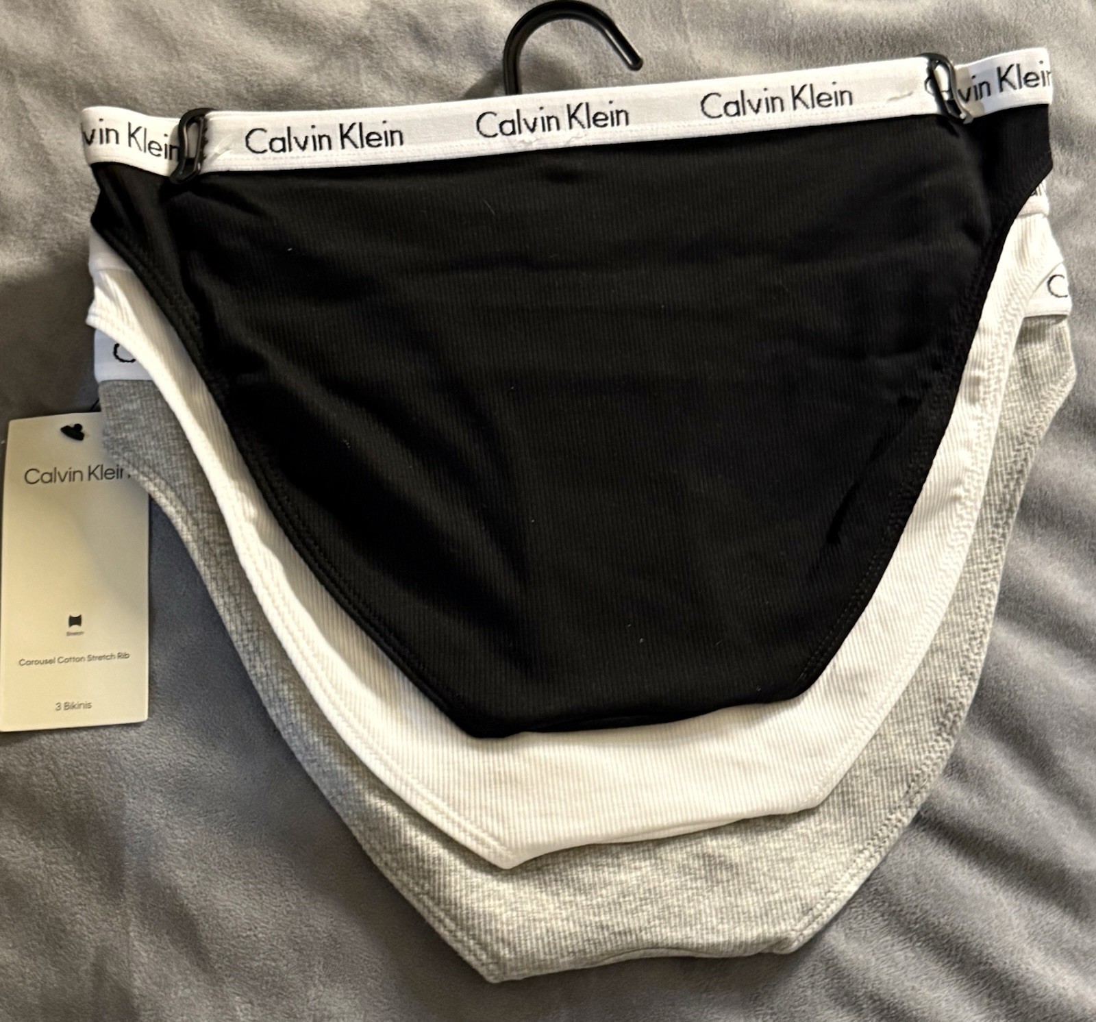 Calvin Klein Carousel Cotton Stretch Rib 3-Pack Bikini (QP3266X) Size Small