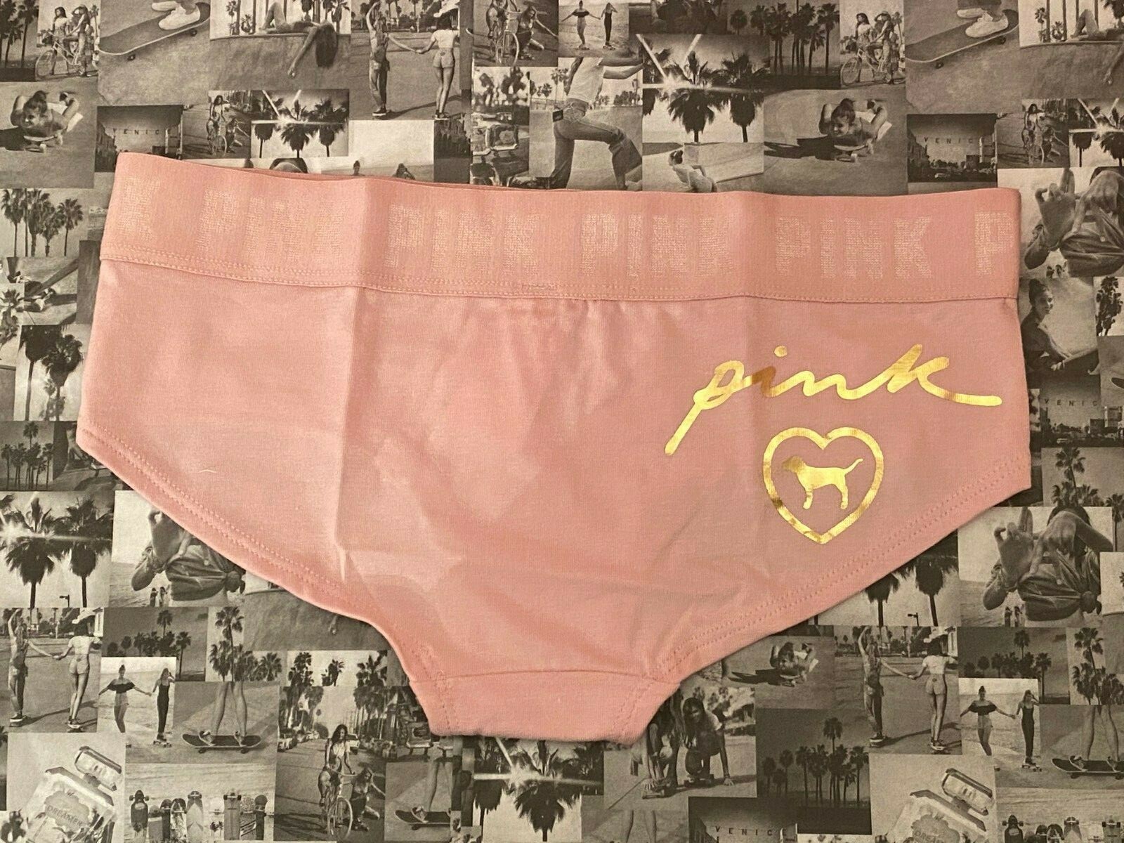 NWT Victoria’s Secret Pink Light Pink with Gold Logo panty Low Rise Hipster XS