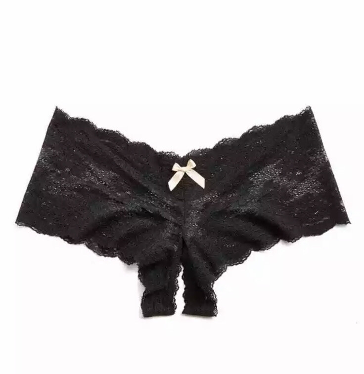 Hanky Panky Luxe Lace Crotchless Brief Black Women’s Size L L65538