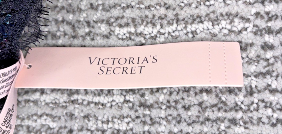 Victoria’s Secret Very Sexy NWT Large Black Siren Sequin Strappy V String Panty