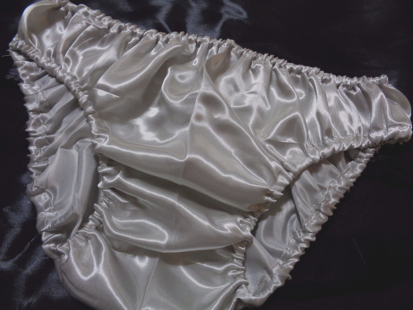 adult sissy dark silver gray frilly men satin bikini panties dress-up 33-47