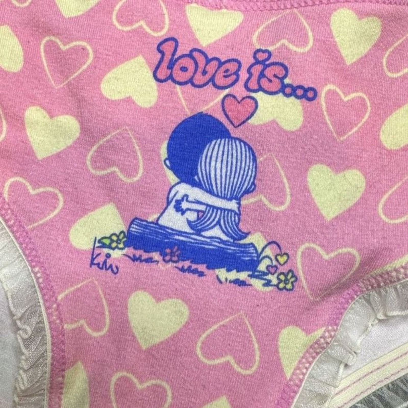 Vintage Y2K Love Is Kim Casali Panties Set Lot of 2 Striped Heart Pink Blue sz M