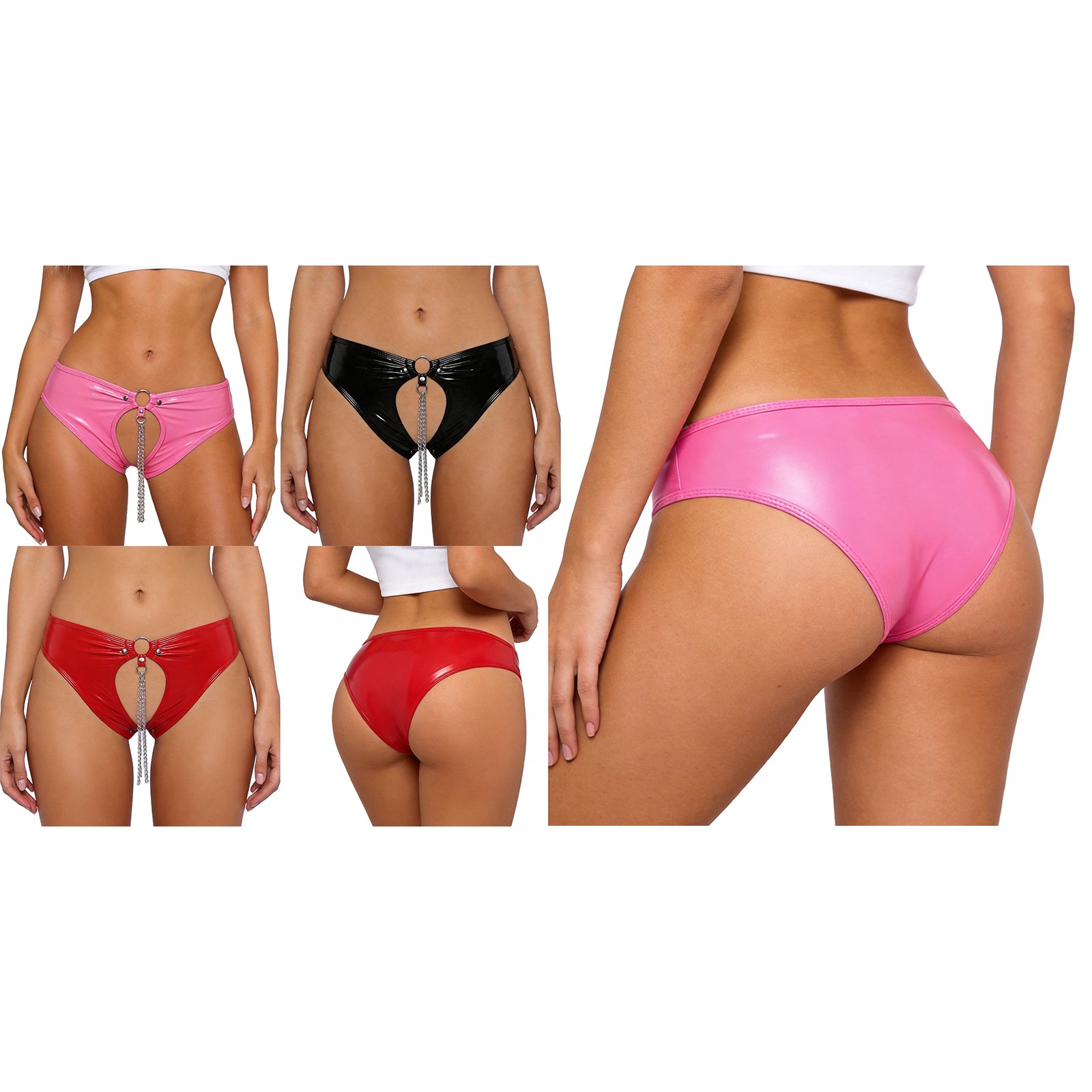 Women Underwear G-String Panties Costume Hot Pants Bikini Open Crotch Mini PU