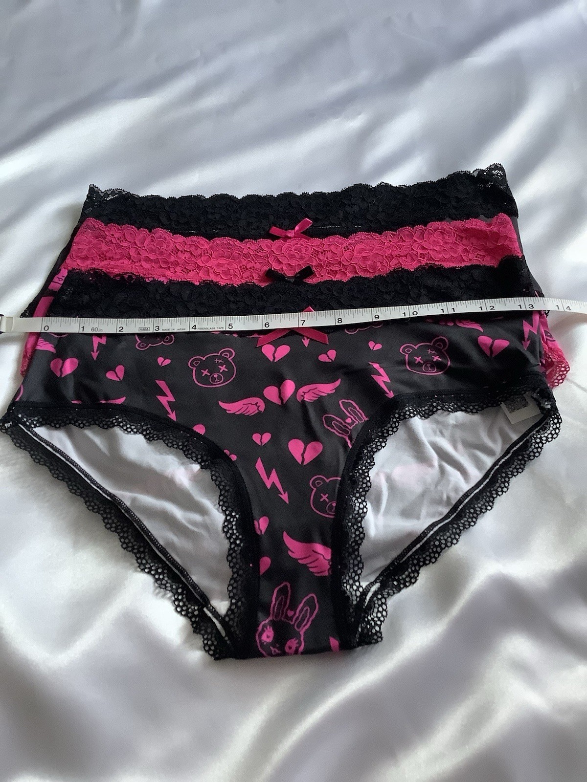 Women’s Teen Lace Brief Panties Bow Graphic Print Stretch Kawaii 3pk (6) Medium