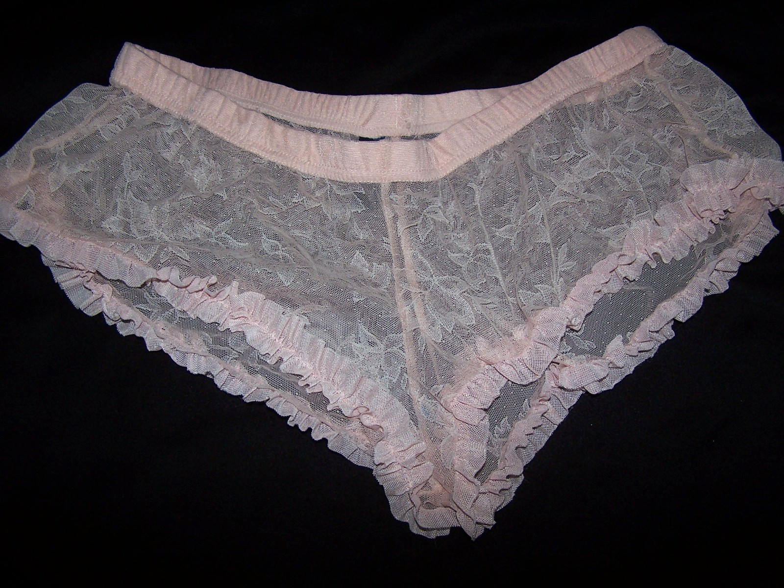RACHEL ROY – Pale Pink Sheer Lace Panties, Ruffle Trim – Size XL