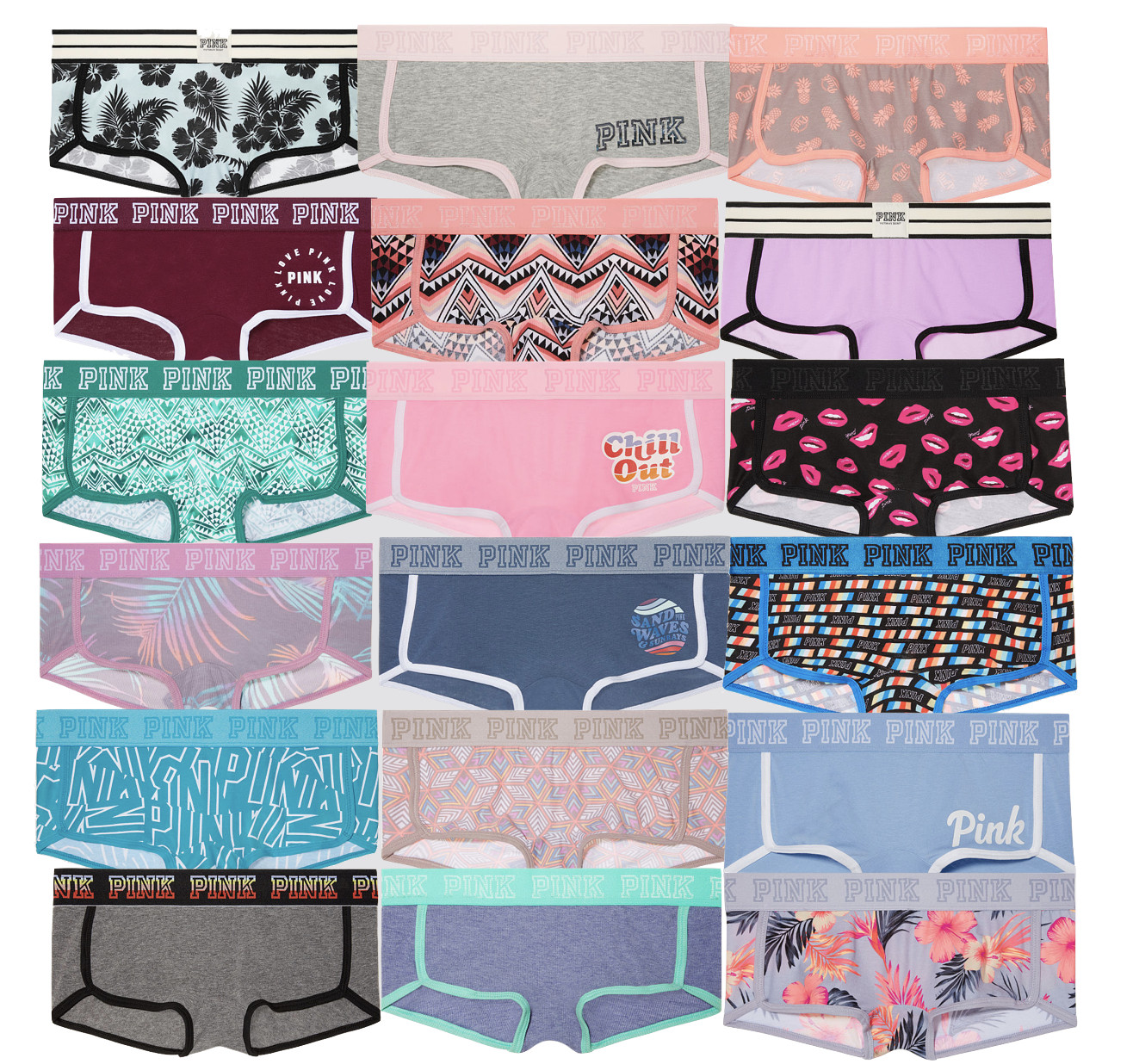 Victoria’s Secret PINK Variety Mixed Logo Boyshort Panty Underwear, Pack of 3