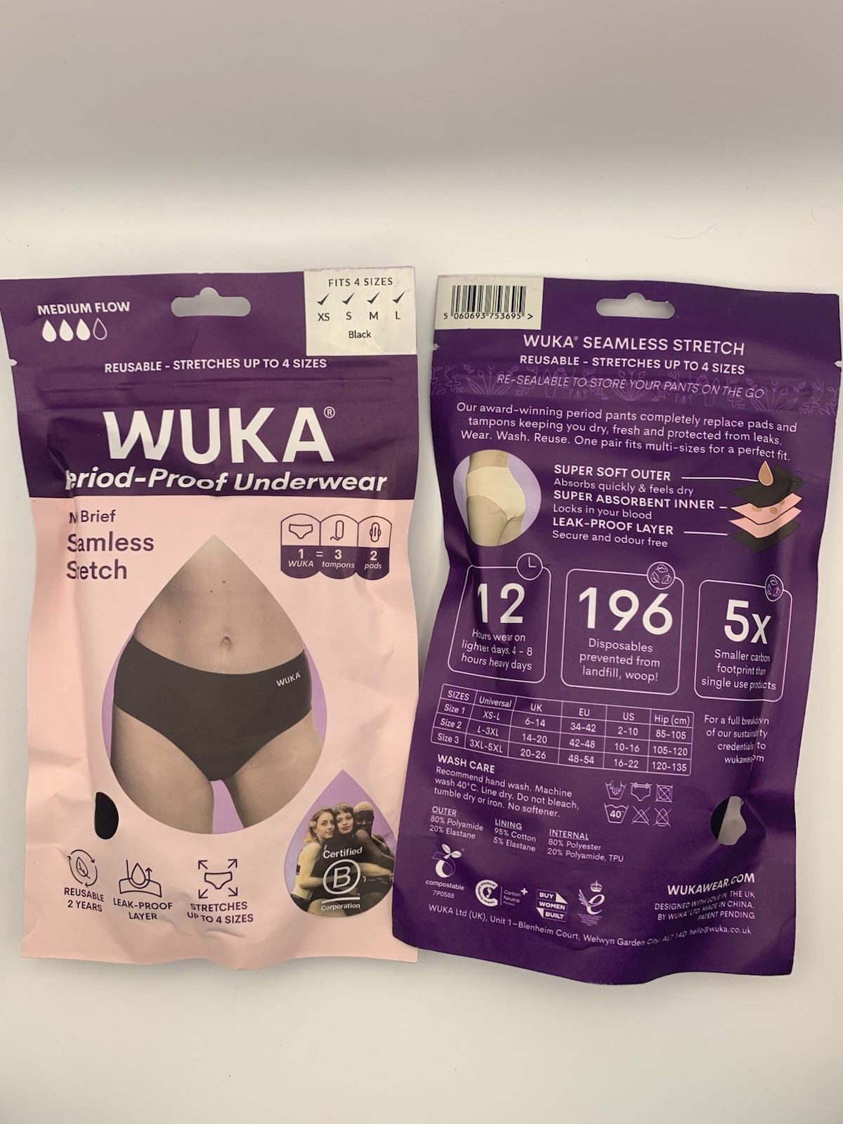 WUKA Midi Brief x2 Pair Seamless Stretch Med Flow XS-L Black