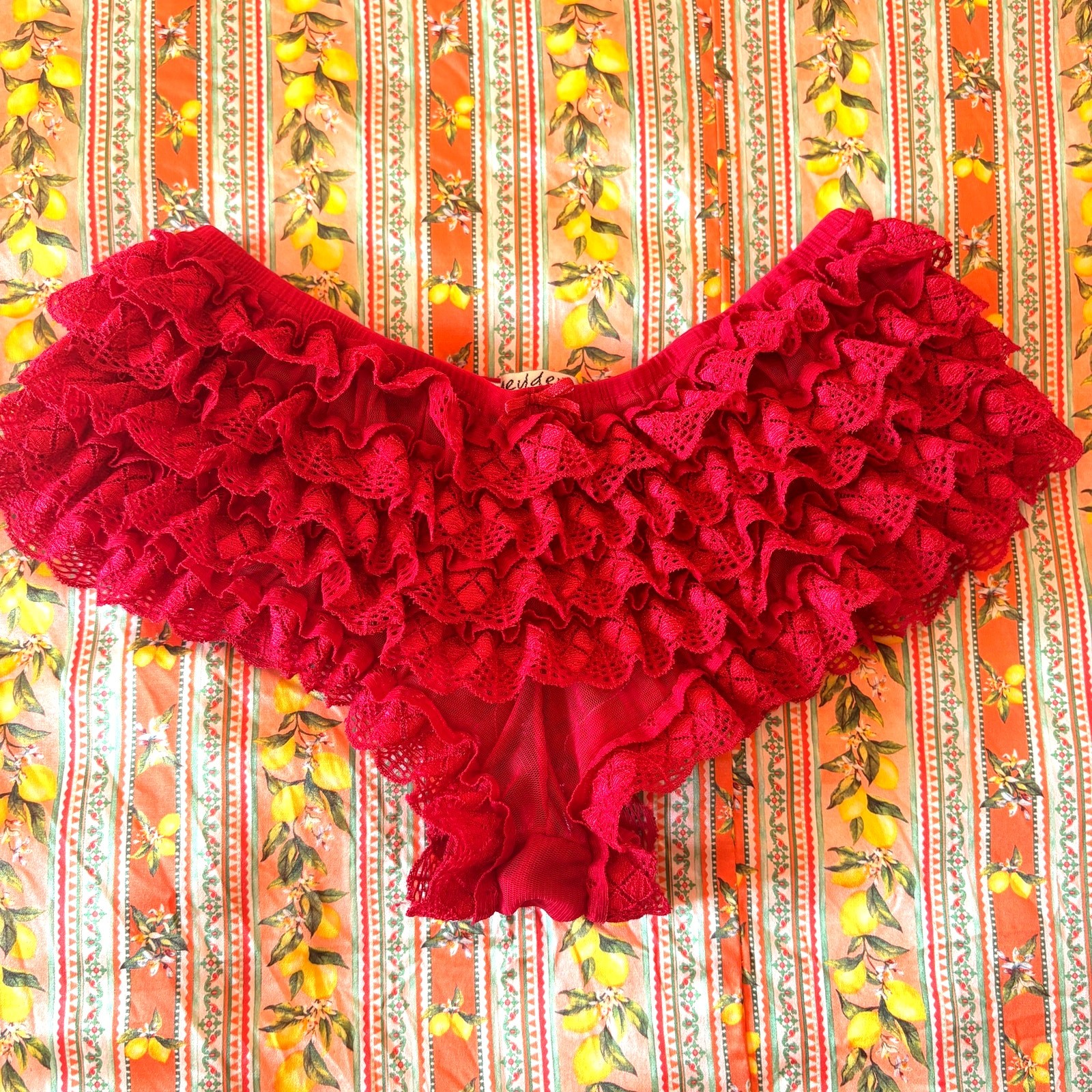 Honeydew Rumba Hipster Ruffle Mesh Panty S Red Burlesque Vintage Inspired NWOT