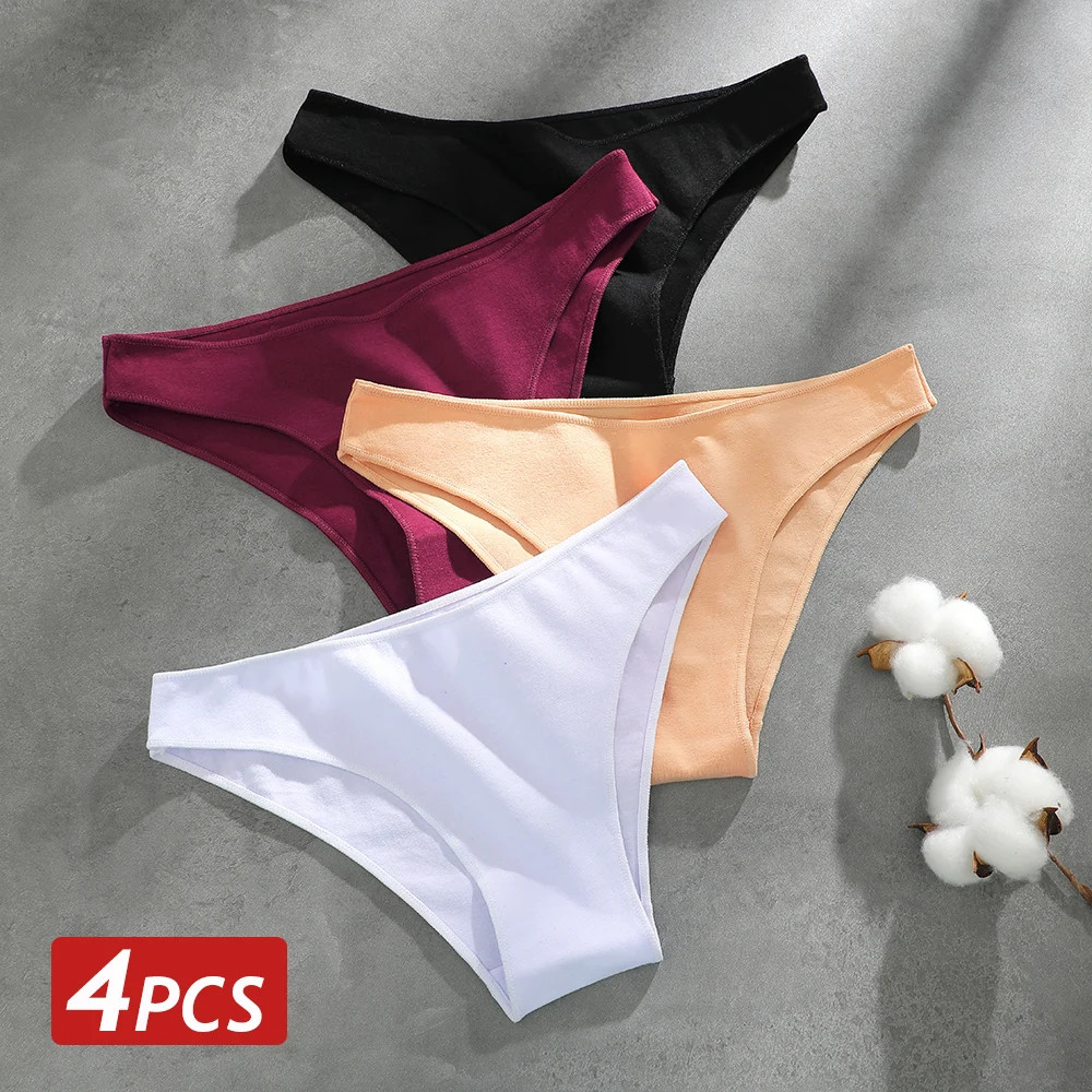 4pc Seamless Cotton Panties Women Low Waist Briefs Stretch Breathable Lingerie