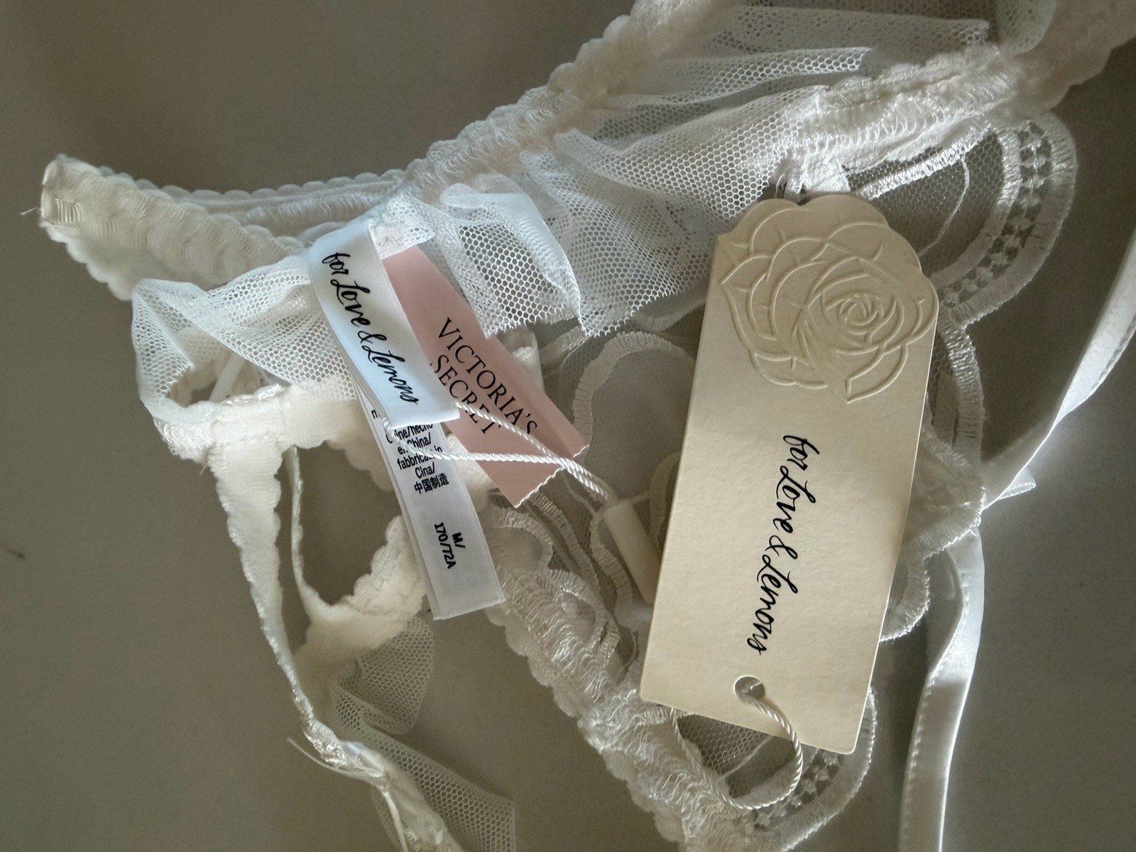 FOR LOVE & LEMONS Blooms Thong Panty Floral Embroidered White Mesh Medium NWT