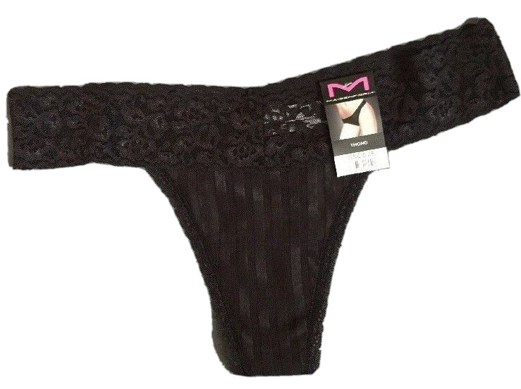 Maidenform Black Thong Panties One Size Sexy Sheer Floral Lace Waist NWT
