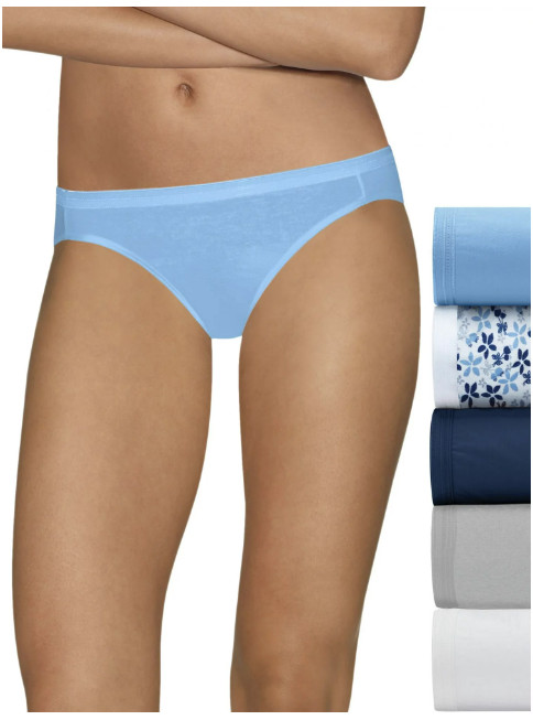 HANES Cool Comfort Ultra Soft Tagless Bikini 42HUC6 Blue/Wht/Grey 6Pk SZ 8