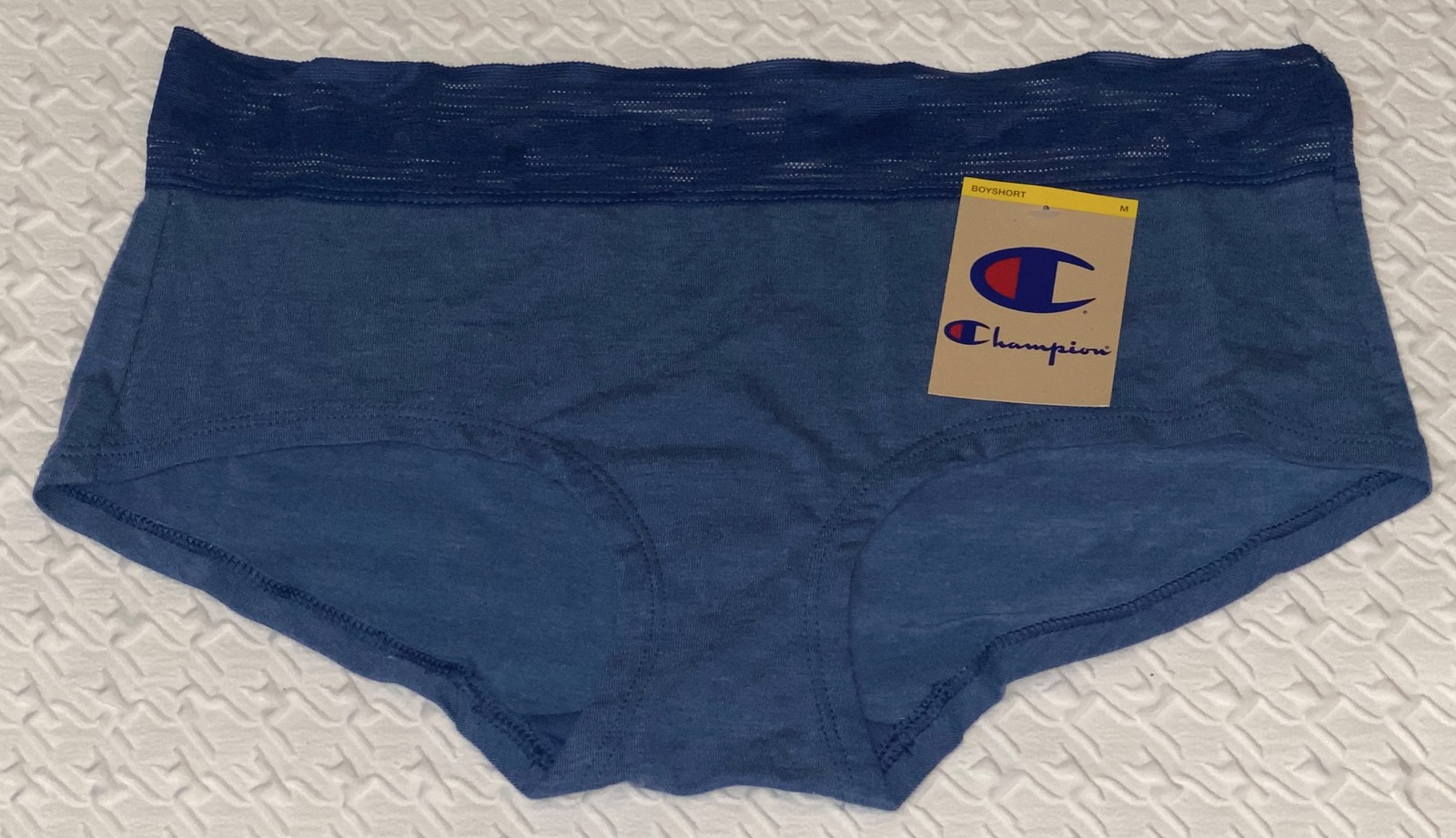 CHAMPION Wide Lace Logo Waistband Navy Girl BoyShort Panty Womens M 6 L XL 2XL 9