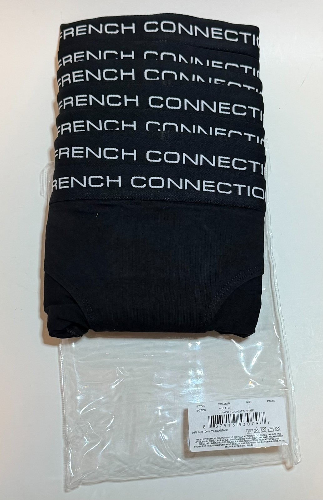 New 7 Pack French Connection Women’s Brief Panties Black Size Large