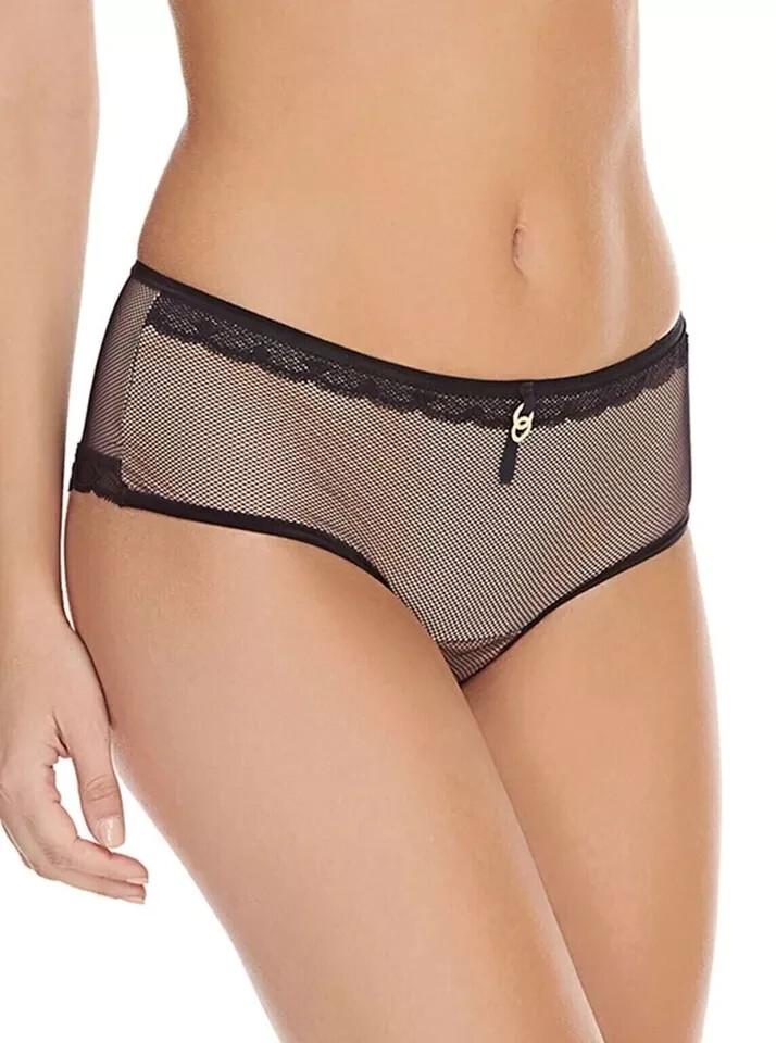 Freya Idol Allure Short Brief Size XS 8 10 Black Beige Mesh Lace Knickers 1806