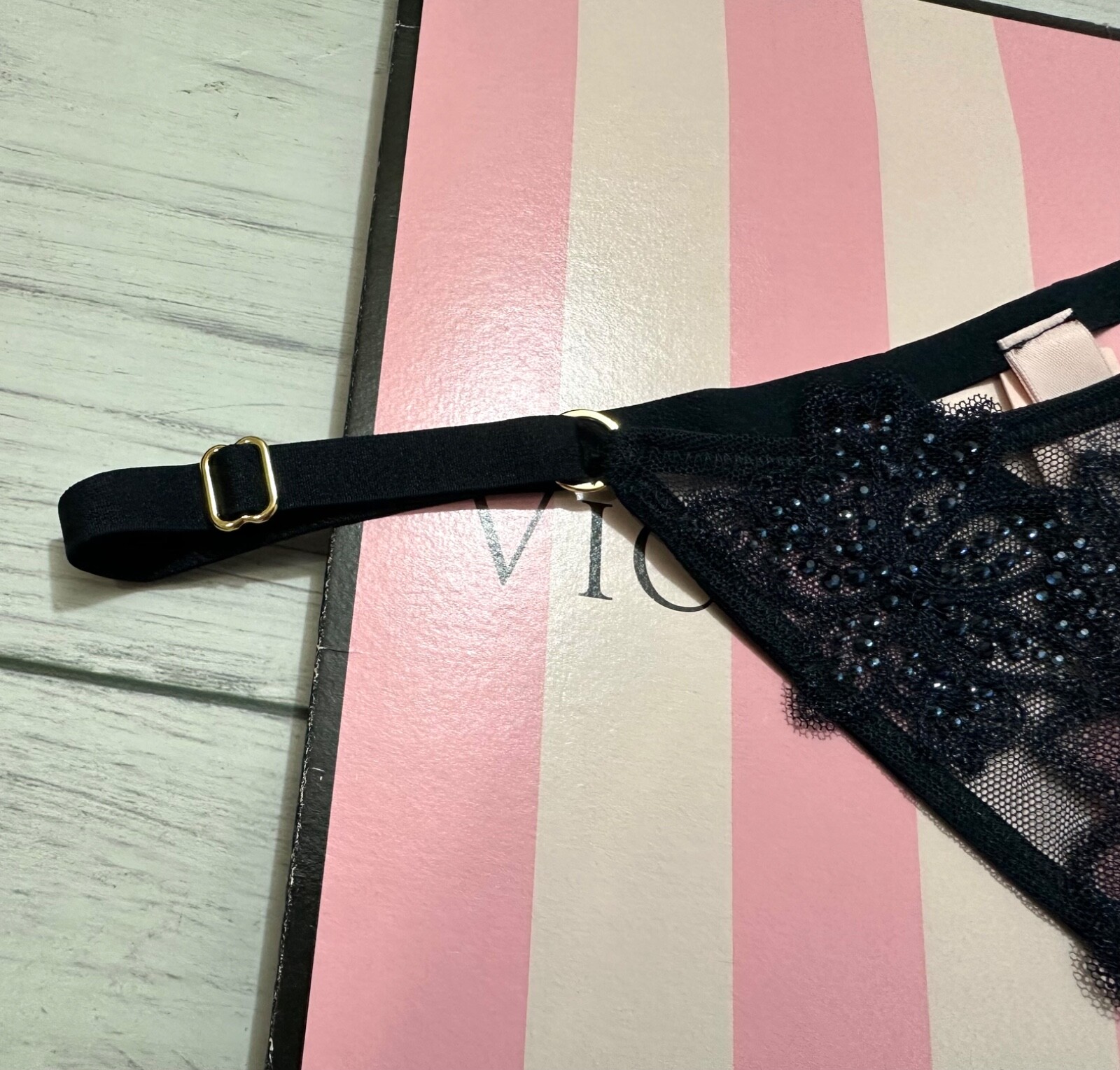 Victoria’s Secret Ziggy Glam Crotchless Thong Panty Dark Blue $29.95