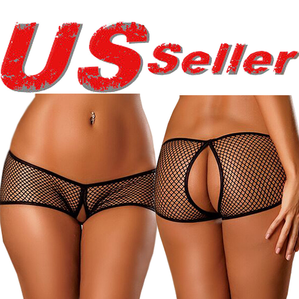 Women Sexy Black Panties Fishnet Open-Back Thongs Mesh G-string Briefs Underwear