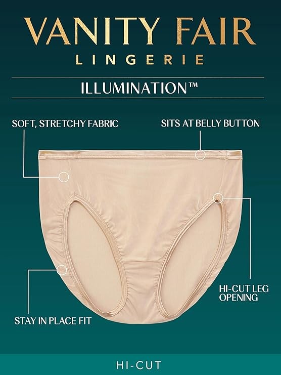 3 Pack Vanity Fair Illumination Hi Cut Panties 13108 White/Qtz/Beige Size 5-10
