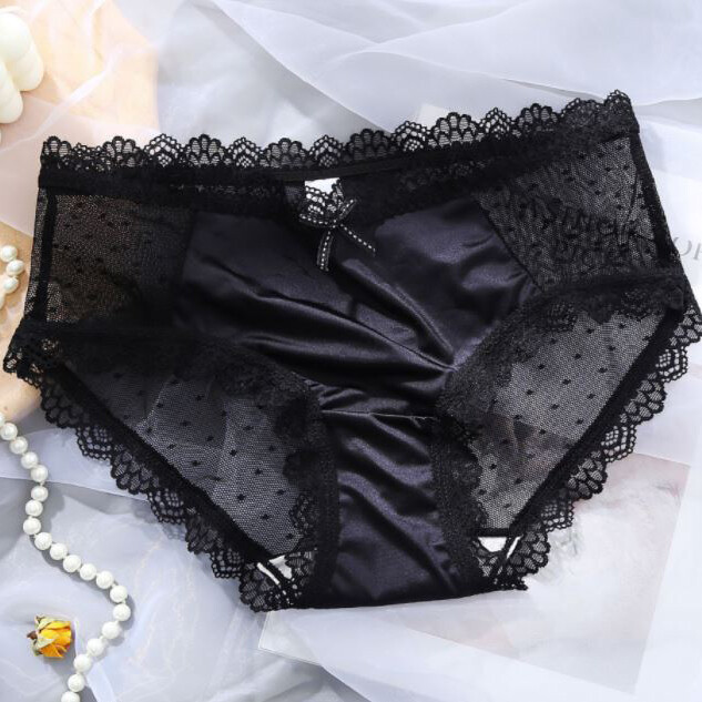 1 or 5 Pack Lot Women Vintage Lace Sheer Panties Satin Black Underwear Lingeries