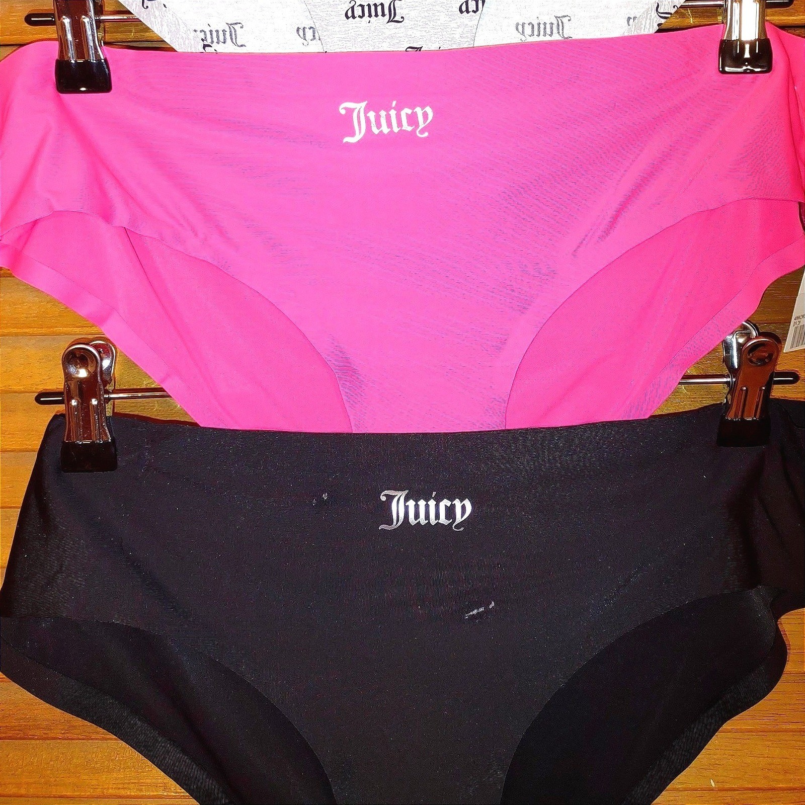 Juicy Couture Panties Large Hipster No Panty Line Blk Pink Spellout NWOT 3-Pack