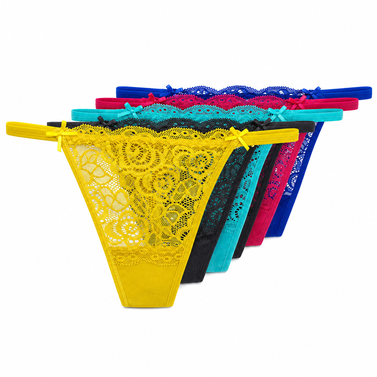 6 Pack M L XL Women Sheer Sexy Lace Thong Panties Low Rise G-String Underwear