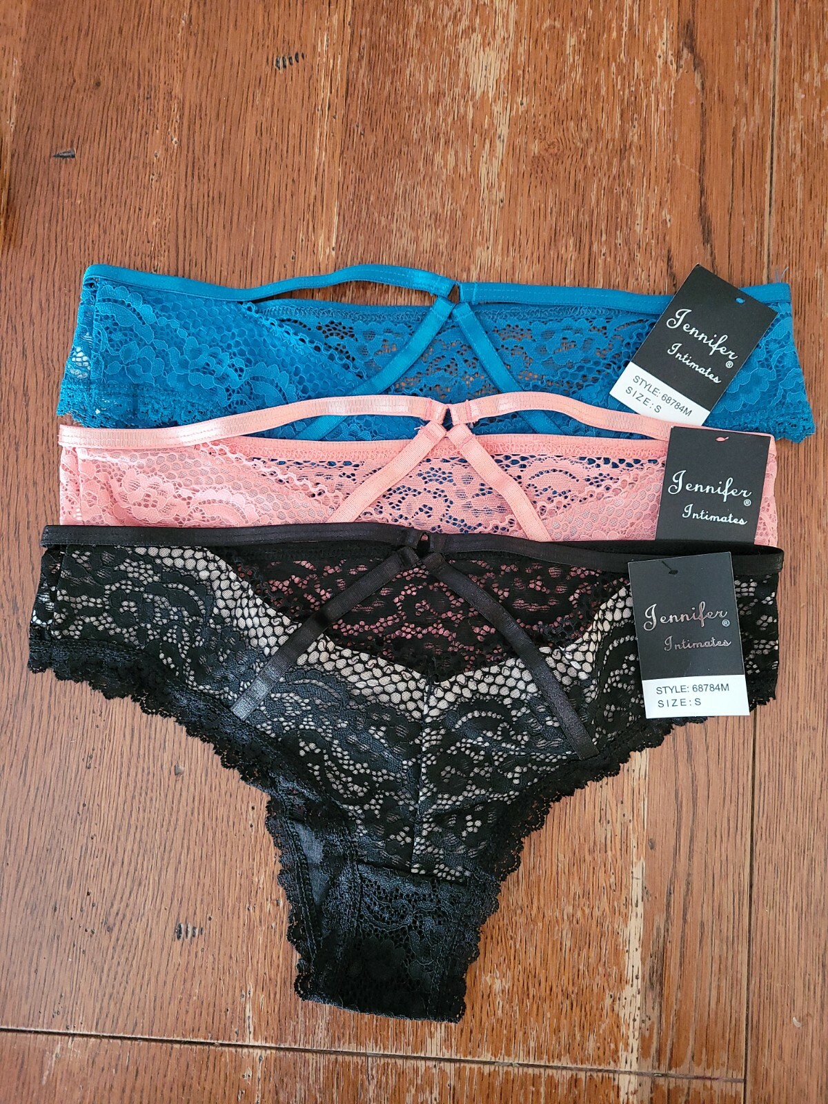 Jennifer Intimates panties small lace geometric lace cage 68784m 3 pack