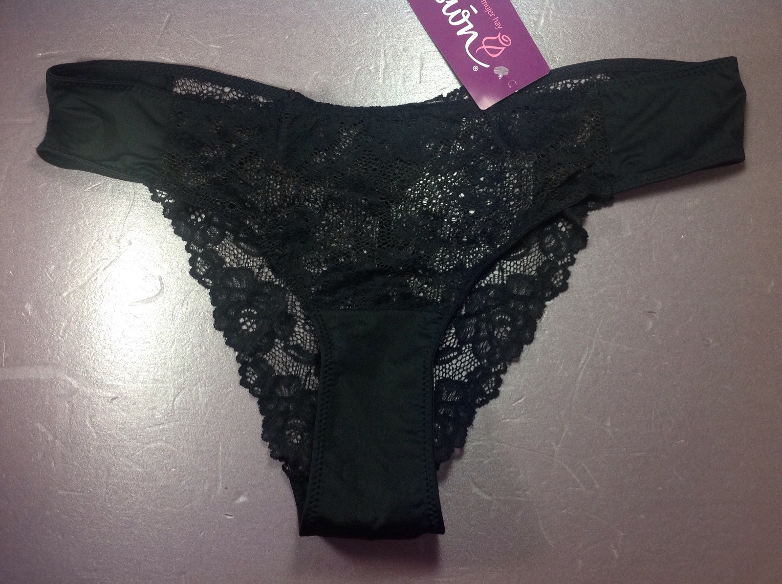 Women Panties,Briefs Bikinis,ILUSION,size XL.Black Fishnet Floral Soft And Silky