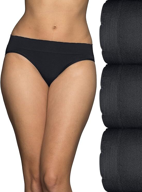 3 Pack Vanity Fair No Pinch No Show Seamless Bikini Panty Black Sz 5~6~7~8