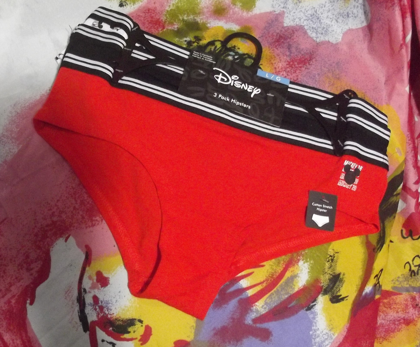3 DISNEY BRIEFLY STATED 43MK934X1HZA WHT MICKEY MOUSE COTTON HIPSTER PANTIES L
