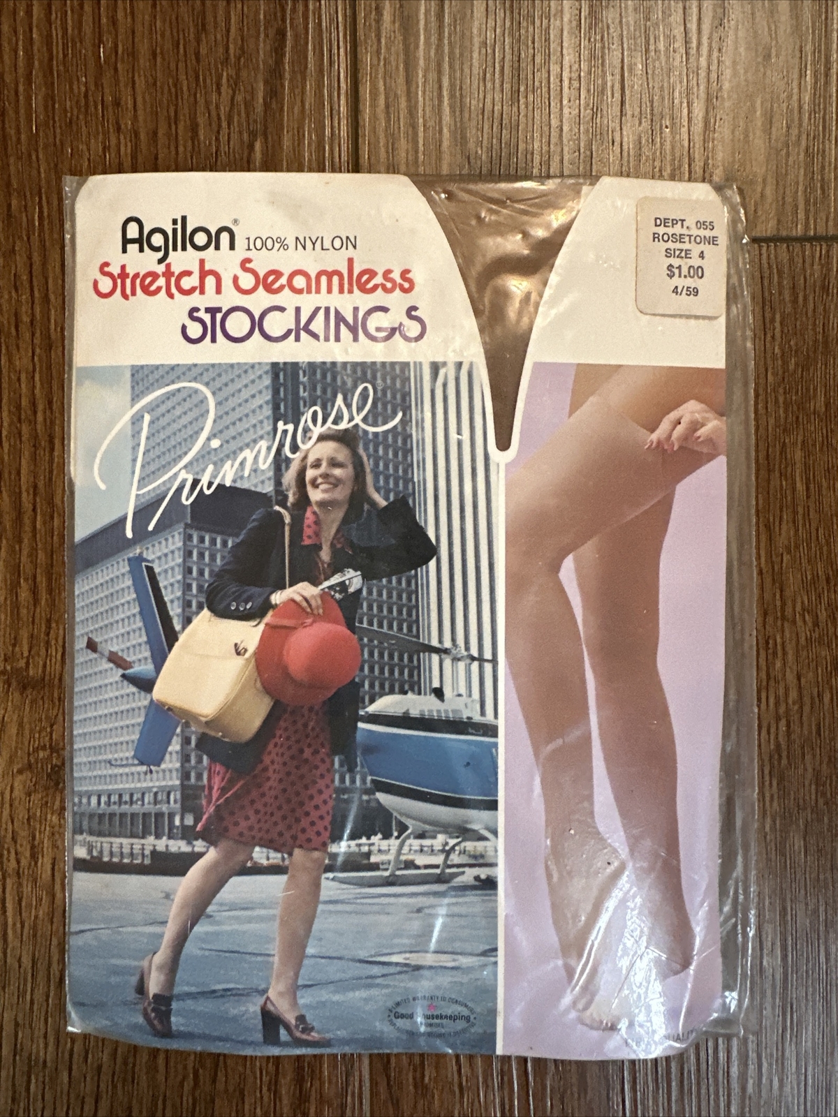 VINTAGE Agilon Nylon Stretch Seamless Stocking Size 4 Rosetone Nylons Pantyhose